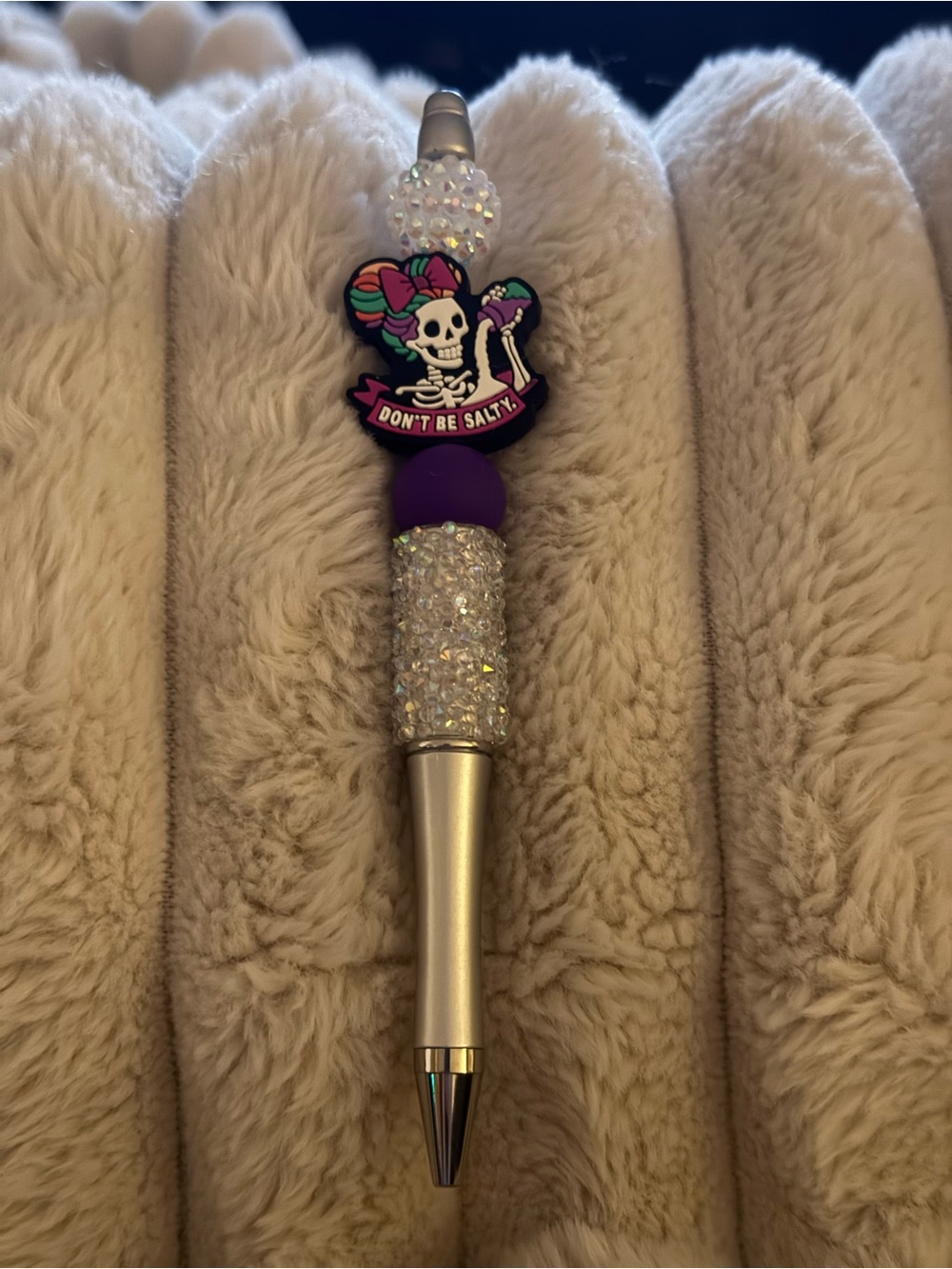 Purple Crystal Accent Pen with 'Don't Be Salty' Charm